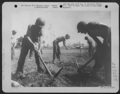 Thumbnail for Consolidated > Establishment Of Airfields Was Of First Importance At Salerno, Italy.  Just One Mile From The Beach, Aviation Engineers Selected Two Adjoining Farms For Conversion Into An Emergency Landing Field.  Bulldozers Cleaned Off The Trees And A Fast Job With Pick