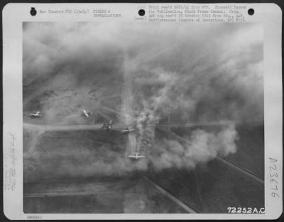 Thumbnail for Consolidated > Dust, A Major Problem For Aviation Engineers On Airfields Of The 12Th And 15Th Afs, Sweeps Across This Field In Italy As Boeing B-17 Flying Fortresses Taxi To Runways Prior To Take-Off.