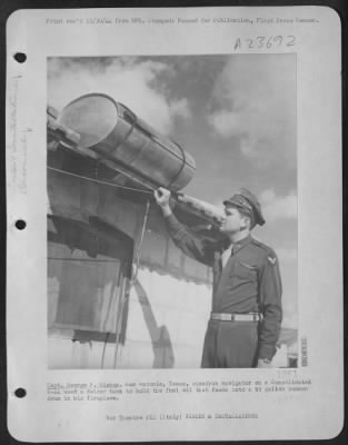 Consolidated > Capt. George P. Bishop, San Antonio, Texas, Squadron Navigator On A Consolidated B-24 Liberator Used A Deicer Tank To Hold The Fuel Oil That Feeds Into A 55 Galloon Sunken Drum In His Fireplace.