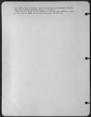 Consolidated > Sgt. Eddie Cope Of Austin, Texas Illustrates Hand Movements Used By The Local Talents And American G.I.'S In Italy.  'Why Didn'T I Think Of This Before!'  Shucks, Yes, Soldier, A Word In The Hand Is Worth Two In The Dictionary, Any Ole Day.