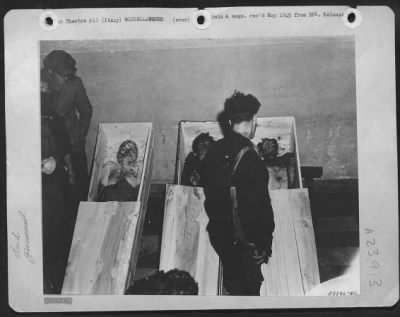 Thumbnail for Consolidated > Left To Right: Mussolini, Claretta Petacci, His Mistress, And Archille Starace, One-Time Fascist Party Secretary On Display In A Morge In Milan.  They Were Captured And Executed While Trying To Escape To Switzerland.  Italy.