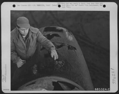 Thumbnail for Consolidated > These Holes In The Fuselage And Gunners' Compartment Of The North American B-25 Of The 340Th Bomb Group Were Caused By Falling Rocks During The Eruption Of Mt. Vesuvius On 23 March 1944.  Italy.