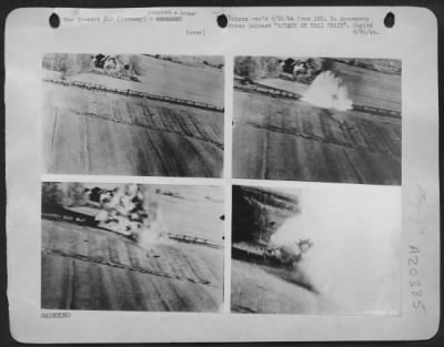 Thumbnail for Consolidated > ATTACK ON NAZI TRAIN-U.S. Army 8th Air Force fighter pilots are working in the rear of enemy lines on the continent of Europe, strafing and dive-bombing ground installations, particularly railroad facilities, to soften Germany for the invading forces