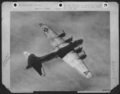 Thumbnail for Consolidated > BERLIN DAMAGE--Flak over Berlin, March 18, 1945, during the more than 1,300 heavy bomber attack on rail and industrial targets in the capital city of the Reich, was responsible for the torn wing tip on the U.S. Eighth Air Force Boeing B-17 Flying