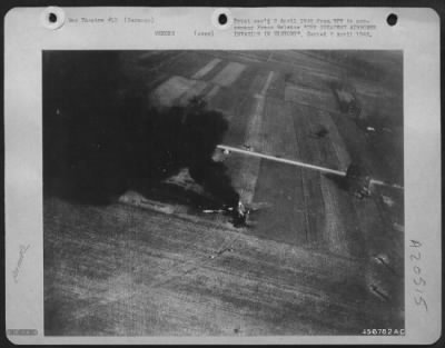 Consolidated > THE GREATEST AIRBORNE INVASION IN HISTORY---A C-47 which towed gliders into the area around Wesel, Germany, point of crossing of the 1st Allied Airborne Army over the Rhine, is seen downed by some of the intense flak which met the aircraft