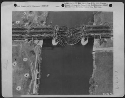 Thumbnail for Consolidated > German Demolition Squads Knocked Out This Bridge, Photographed From A 9Th Af Plane As The American And Russian Armies Drove Toward Each Other For The Link Up At Torgua, Germany.