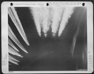 Thumbnail for Consolidated > Vapor Road To Victory!!! High In The Sub-Zero Stratosphere Over Germany, Boeing B-17 Flying Fortresses Of The 452Nd Bomb Group Etched These Vapor Trails As They Droned Steadily On Towards Berlin, Germany, 22 March 1944.  (Altitude 20,000 Feet).  Taken By