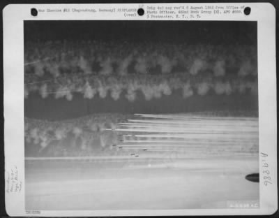 Thumbnail for Consolidated > Vapor Road To Victory - Boeing B-17 Flying Fortresses Of The 452Nd Bomb Group Etch Fleecy Vapor Trails In The Sub Stratosphere Over Germany As They Head For The Target, Regensburg, Germany.  B-17S Of The 452Nd Bomb Group Continued Their Daily Pounding Of