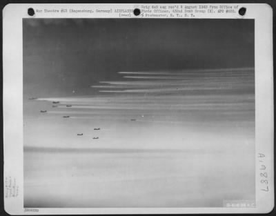 Thumbnail for Consolidated > Vapor Road To Victory - Boeing B-17 Flying Fortresses Of The 452Nd Bomb Group Etch Fleecy Vapor Trails In The Sub Stratosphere Over Germany As They Head For The Target, Regensburg, Germany.  B-17S Of The 452Nd Bomb Group Continued Their Daily Pounding Of