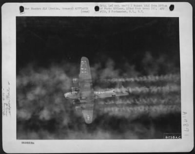 Thumbnail for Consolidated > Vapor Road To Victory - Boeing B-17 Flying Fortresses Of The 452Nd Bomb Group Etch Fleecy Vapor Trails In The Sub Stratosphere Over Germany As They Head For The Target, Berlin, Germany.  B-17S Of The 452Nd Bomb Group Continued Their Daily Pounding Of Vita