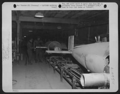 Thumbnail for Consolidated > V-1 Assembly Line - A V-1 Assembly Line In An Underground Factory Near Nordhausen, Germany, Where Both V-1 And V-2 Bombs Were Put Together.  Photo By Us Army 9Th Af Cameraman Accompanying Advance Us Ground Elements.