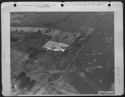 Thumbnail for Consolidated > The Runway Of An American Airstrip, Under Construction By Aviation Engineers Of The Ix Engineers Command, Takes Shape On The Site Of A Former Luftwaffe Base In Germany.  Craters Dotting The Field Resulted From Allied Bombings Prior To Capture Of The Site