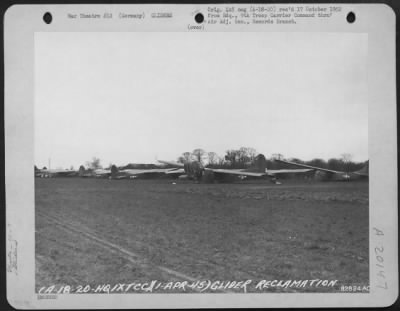 Thumbnail for Consolidated > Glider Reclamation -- Two Weeks Time Was All That The Engineers Of The 82Nd Service 9Th Troop Carrier Command, Required To Place 60% Of The 300 Gliders In Flyable Condition After The Rees-Wesel Airborne Invasion.  Shown Here Is A Small Group That Has Been