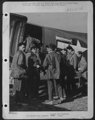 Thumbnail for Consolidated > Former Prisoners Of War Flown From Front -- American And British Prisoners Of War Freed By Swift Allied Advances Are Being Flown Back From The Front In Douglas C-47 Cargo Planes Of The 9Th Troop Carrier Command.  The Short Road Back Starts From This Airfi