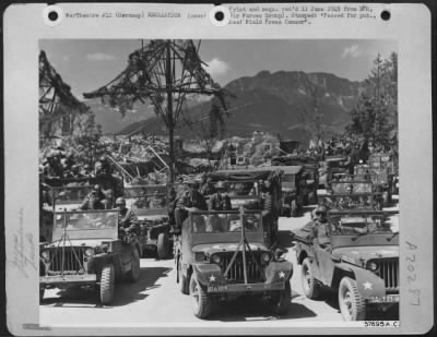 Thumbnail for Consolidated > Where These American Jeeps, Command Cars, Trucks And Ambulances Are Parked, Adolf Hitler Was Wont To Pause For A Lordly Survey Of The Bavarian Alps Before Boarding An Elevator To His Berchtesgaden Eagle'S Nest.  The Ex-Fuehrer'S Mountain Retreat And Headq