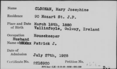 Thumbnail for 1925 > CLOONAN, Mary Josephine