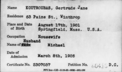 Thumbnail for 1926 > KOUTROUBAS, Gertrude Jane