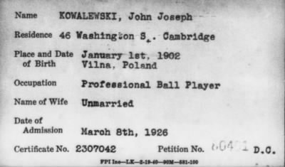 Thumbnail for 1926 > KOWALEWSKI, John Joseph