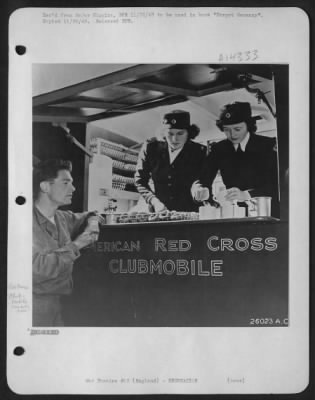 Thumbnail for Consolidated > SOMEWHERE IN GREAT BRITAIN--The "Clubmobile traveling Red Cross club on Wheels, in a familiar sight to American soldiers. The unit, manned by a team of two or three Red Cross workers, travels from one field camp to another, carrying hot coffee