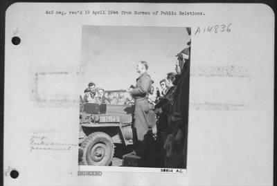 Thumbnail for Consolidated > NINTH AIR force HEADQUARTERS, EUROPEAN THEATRE OF OPERATIONS. 1944-Capt. Lawrence M. Fenwick, chaplain of Augusta, Ga., is shown conducting Easter Services at Ninth Air force medium bomber base somewhere in England.