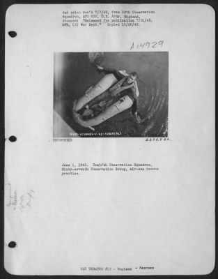 Thumbnail for Consolidated > June 1, 1943. Twelfth Observation Squadron, Sixty-seventh Observation Group, air-sea rescue practice.