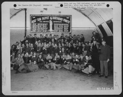 Thumbnail for Consolidated > Men Assigned To The 450Th Sub Depot Celebrate The Unit'S First Birthday At An 8Th Air Force Base In England On 11 December 1944.