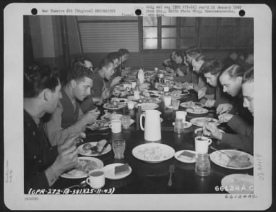 Thumbnail for Consolidated > Officers Of The 381St Bomb Group Have Their Thanksgiving Dinner At 8Th Air Force Station 167, England.  25 November 1943.