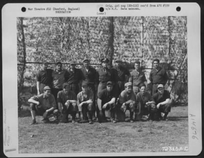 Thumbnail for Consolidated > Members Of The Baseball Team Of The 78Th Fighter Group Pose For The Photographer At 8Th Air Force Station F-357 In Duxford, England.  8 August 1944.