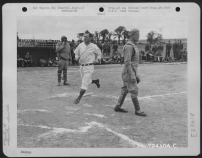 Thumbnail for Consolidated > During Their Off Duty Hours, Members Of The 78Th Fighter Group Participate In A Spirited Game Of Baseball At 8Th Air Force Station F-357 In Duxford, England.  2 August 1945.