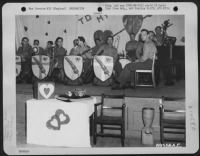 Thumbnail for Consolidated > The 95Th Bomb Group Band Await Their Cue To Strike The First Note At A Valentine Party Sponsored By The American Red Cross In February 1945.  Members Of The 353Rd Fighter Group Attended The Gala Affair At The Base In Ipswich, England.