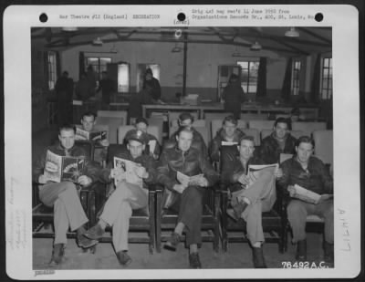 Thumbnail for Consolidated > Capt. Owens And His Crew Of The 479Th Anti Submarine Group Pose In The Reading Room Of An Air Base In St. Eval, England.  1943.