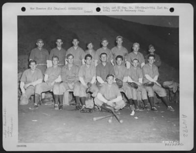 Thumbnail for Consolidated > The Yankee Baseball Club Who Were Finals Of The Eto World Series Games Are Grouped Together On The Diamond Of Bushey Park, Middlesex, England.  They Are, Left To Right (Front Row) Sgt. Bob Cleer, Bridgeport, Wv; Sgt. F. Draper, Jr., Beford, Va.; Sgt. E. W