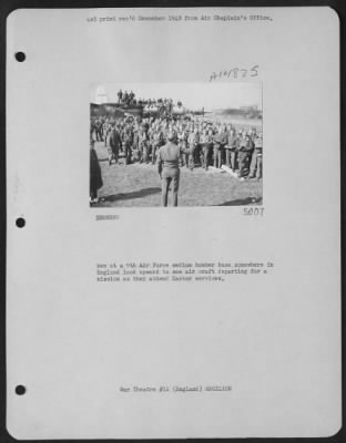 Thumbnail for Consolidated > Men At A 9Th Air Force Medium Bomber Base Somewhere In England Look Upward To See Air Craft Departing For A Mission As They Attend Easter Services.