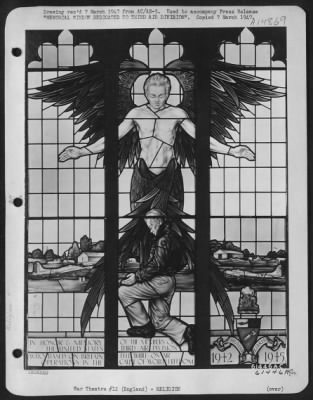 Thumbnail for Consolidated > Memorial Window Dedicated To 3Rd Air Division.  Memorial Window At Elveden Church In Elvenden, England, Recently Dedicated To The Memory Of Personnel Of The 3Rd Division Who Lost Their Lives During World War Ii Is Flanked By U.S. And British Flags At Unve