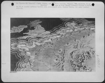 Thumbnail for General > The Nazi coastal defenses bristle with antiaircraft guns, fighter fields, and radio locator stations.