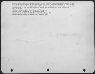 Thumbnail for General > Deepest pentration into German-occupied Europe made by long-range fighter planes of the U.S. Army 8th Air force is plotted on this map table, with WACS engaged in charting the course to and from the target area. This quartet enlisted in the WACS