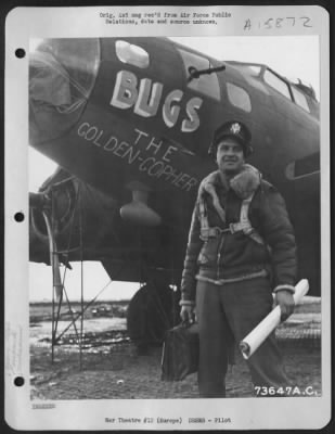 Thumbnail for General > 1St Lt. H.J. Blum, Minneapolis, Minn., Poses Beside The Boeing B-17 'Bugs, The Golden-Gopher' At An Air Base In Europe.