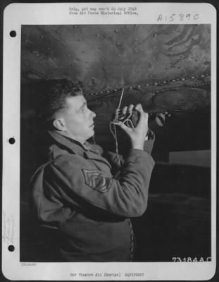 Thumbnail for General > Gi Ingenuity Takes Strange Twists - Gi Gadgets Have Saved Many Hours And Made Tedius Tasks Easier.  Here, M/Sgt. Maynard V. Gibbs Of Portland, Mich., Demonstrates An Electric Screw Driver Which He Made From Parts Of Damaged Top Turret Ammunition Motor.  E