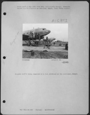 Thumbnail for General > Douglas C-47S Being Repaired At A U.S. Airdrome On The Continent. Europe.