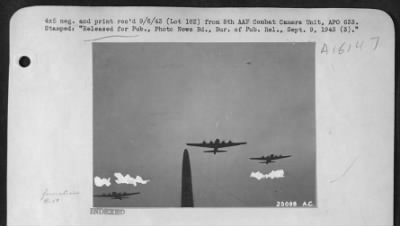 Thumbnail for Boeing > Mission #2-St. Omer-ofrt Rouge, France-Flak bursting around Boeing B-17's over France.