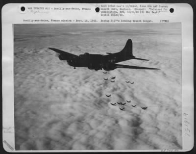 Thumbnail for Boeing > Romilly-sur-Seine, France mission-Sept. 15, 1943. Boeing B-17's heading toward target.