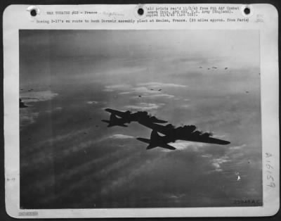 Thumbnail for Boeing > Boeing B-17's en route to bomb Dorneir assembly plant at Meulan, France. (25 miles approx. from Paris).