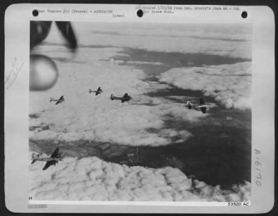 Thumbnail for Boeing > Airfields and communications in France again pounded by Boeing B-17 Flying ofrtresses. Clouds obscured most targets.