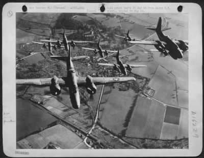 Thumbnail for Douglas > Flying low Douglas A-20 Havocs, light bombers of the 9th AF wing their way to the target somewhere in Nazi-held France. Note motor vehicle in center of highway. (Lower center).