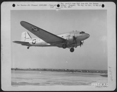 Thumbnail for Douglas > Douglas C-47 air evacuation plane leaves Paris, France, for the front to pick up wounded soldiers.