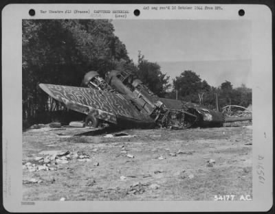 Thumbnail for General > FRANCE-This JU-88 bomber, destroyed by the Germans, was one of many scenes of destruction visible to members of a 9th Tactical Air Command fighter group which moved onto the ofrmer German air base as the enemy made a hasty departure.