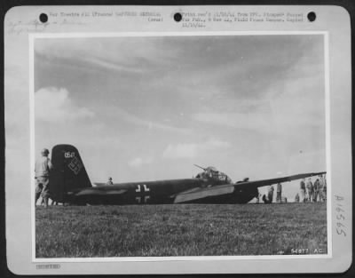 Thumbnail for General > A young German mechanic in his first solo flight flew 400 miles from Leipzig and crash-landed this new JU-288 twin-engine bomber at a 9th AF field. Despite heavy anti-aircraft fire from 9th Air Defense crews, the mechanic escaped injury although