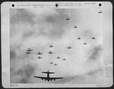 Thumbnail for Boeing > Forts Ride Again...This Formation Of U.S. Army 8Th Air Force Flying Fortresses Are Enroute To Blast German Targets In France As Part Of The General Plan To Pulverize All Vitally Important War Objectives.  Kerlin-Bastard Which Is The Large Base For German