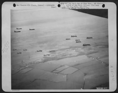 Thumbnail for Boeing > Boeing B-17 Flying Fortresses Of The 91St Bomb Group, 8Th Air Force, Are Shown Over The Patchwork Landscape Of France Enroute To Their Target Of The Day - Tours.  5 January 1944.  Altitude 20,300 Feet.