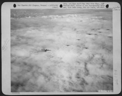 Thumbnail for Boeing > Boeing B-17 Flying Fortresses Of The 91St Bomb Group, 8Th Air Force, Enroute Toward Cognac, France, Fly At 18,000 Altitude - High Above The Heavy Cloud Banks.  31 Dec. 1943.